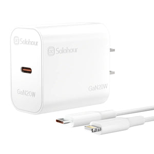 Combo Cargador Solohour 20W GaN USB-C A201L + Cable USB-C a Lightning 1m