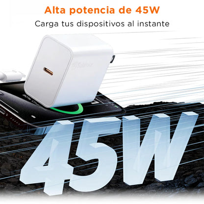 Combo Carga Rápida Cargador de Pared Solohour de 45W USB-C con Cable USB-C a USB-C de 1m y 3A
