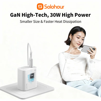 Combo Cargador Solohour 30W GaN USB-C A301L + Cable USB-C a Lightning 1m