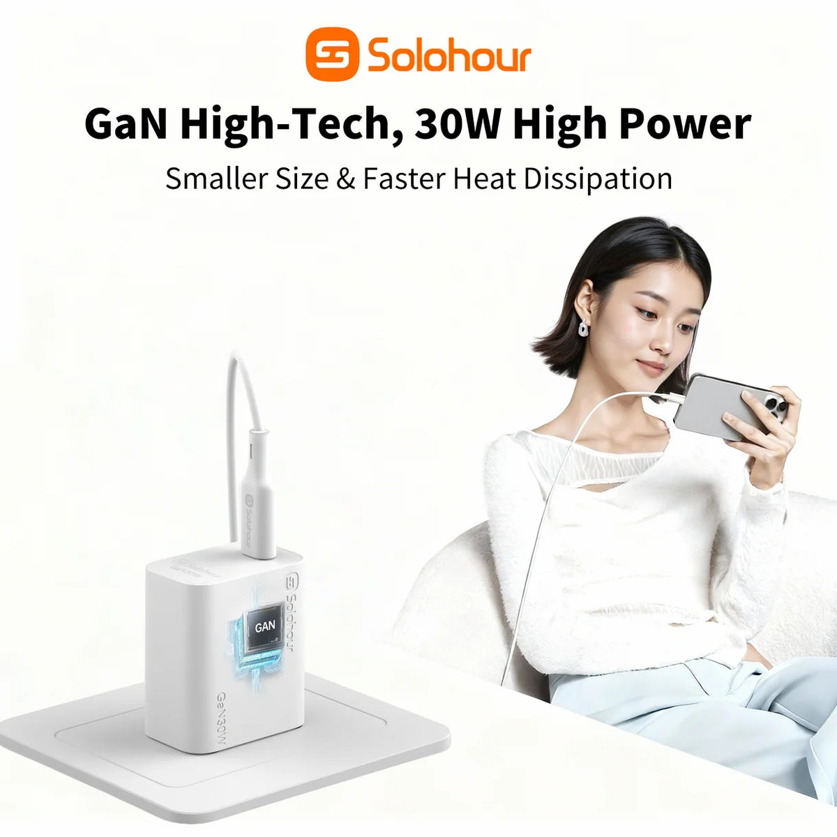 Combo Cargador Solohour 30W GaN USB-C + Cable USB-C 1m