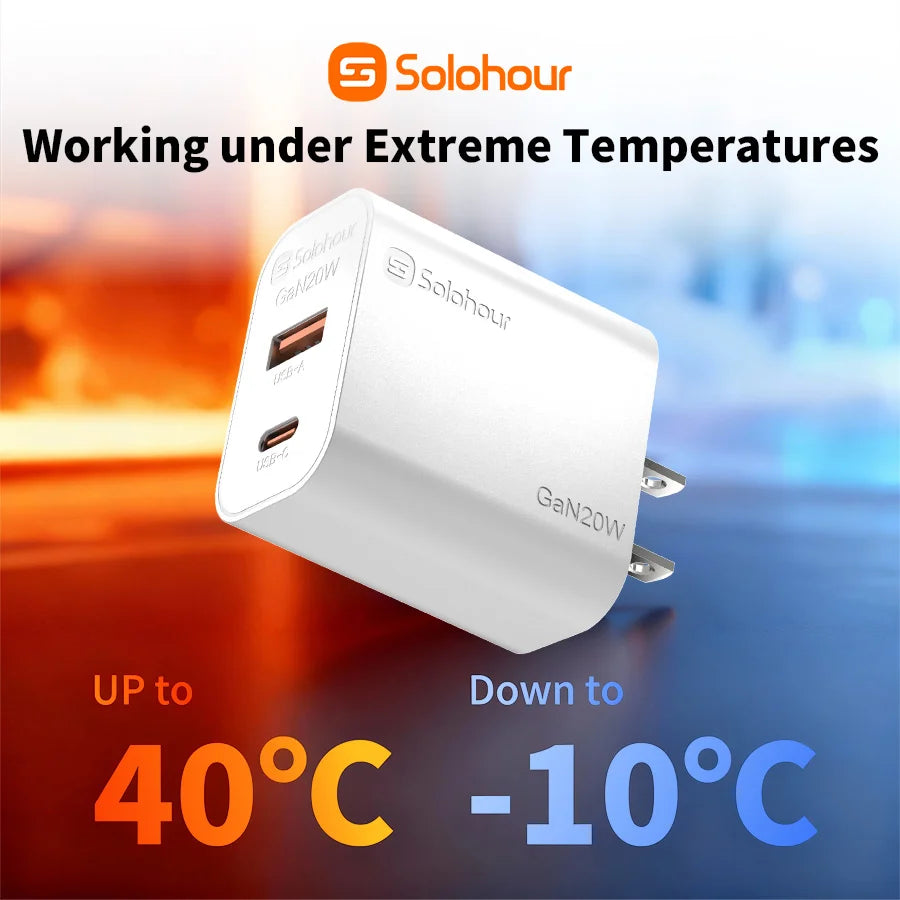 Combo Cargador Solohour 20W GaN USB-A + USB-C + Cable USB-C a Lightning 1m