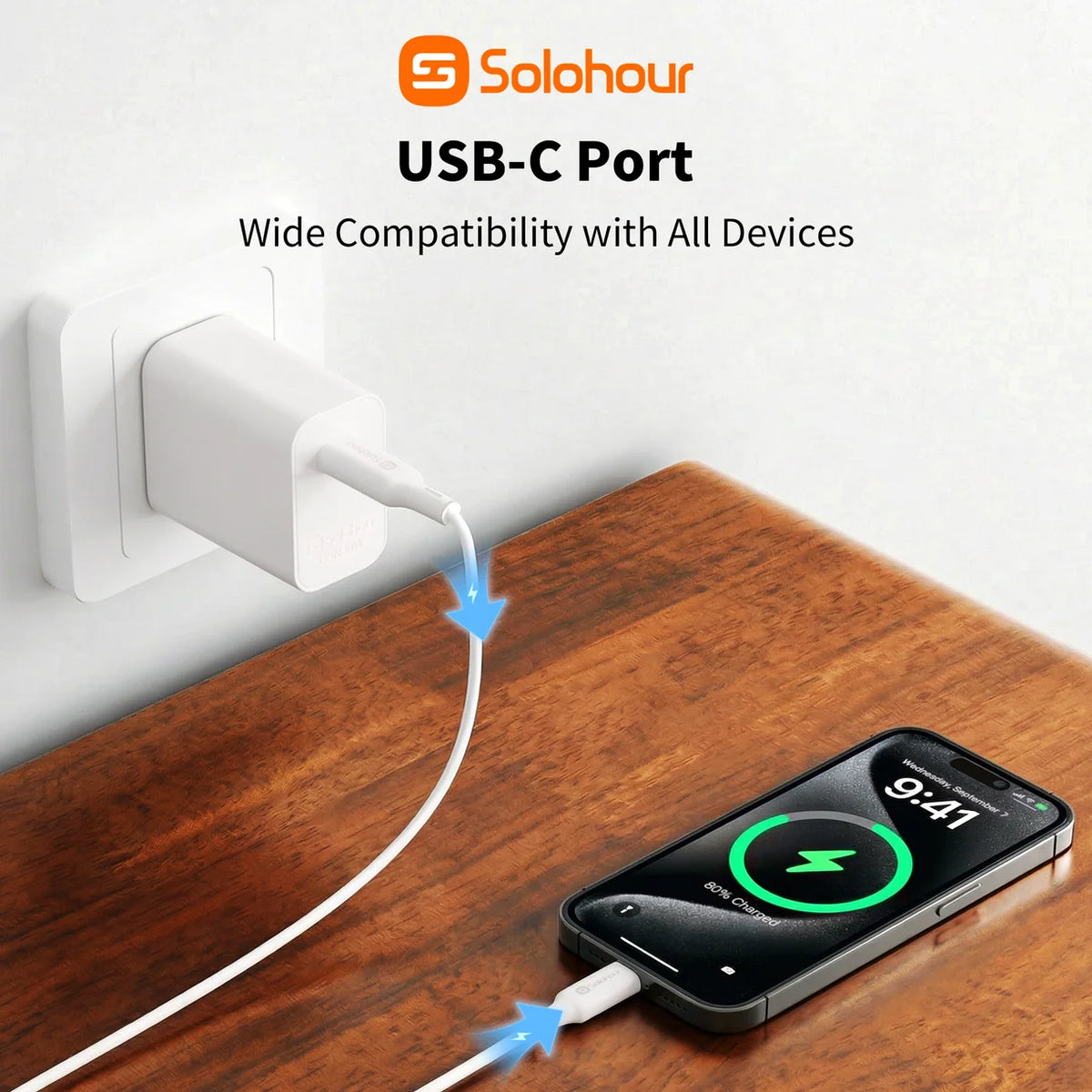Combo Cargador Solohour 30W GaN USB-C A301L + Cable USB-C a Lightning 1m