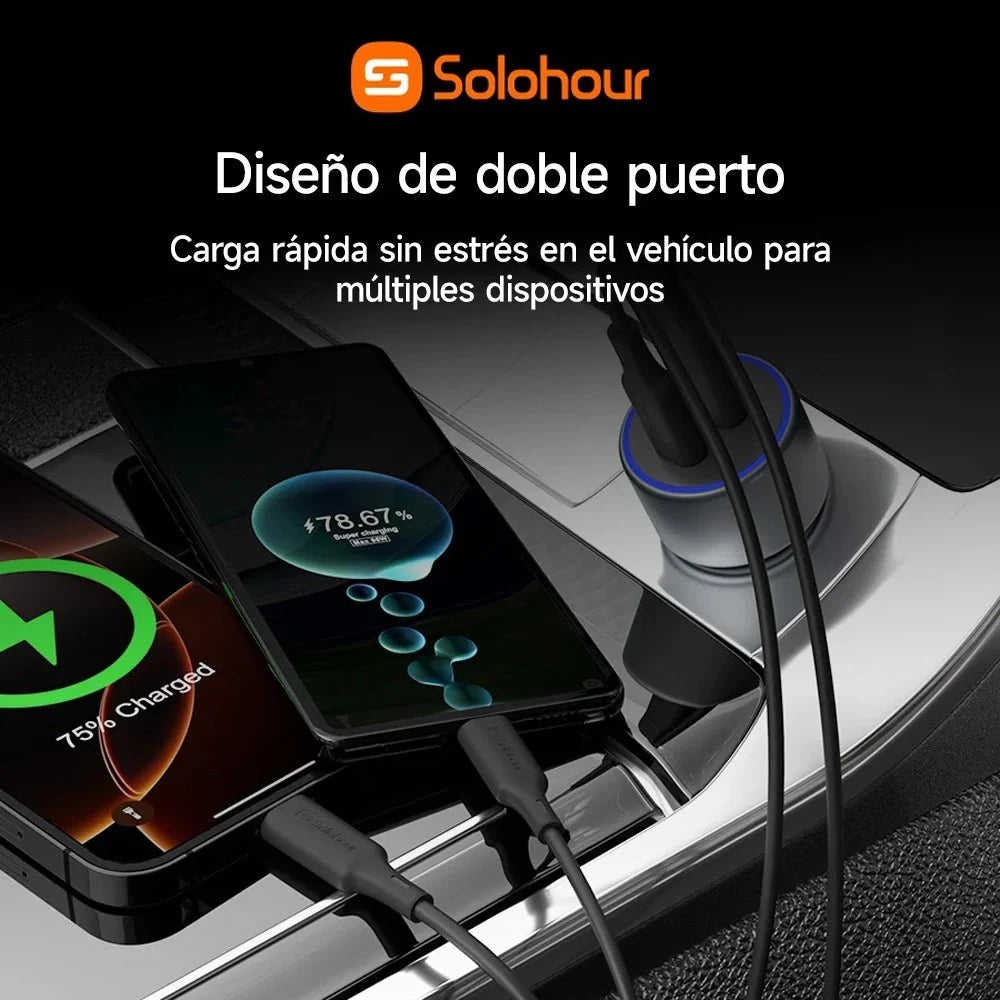 Cargador Solohour de Auto 48W USB-A + USB-C CAR1 + Cable USB-C 1m
