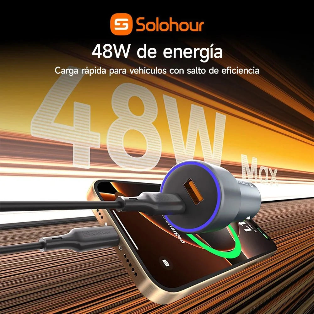 Cargador Solohour de Auto 48W USB-A + USB-C CAR1 + Cable USB-C 1m